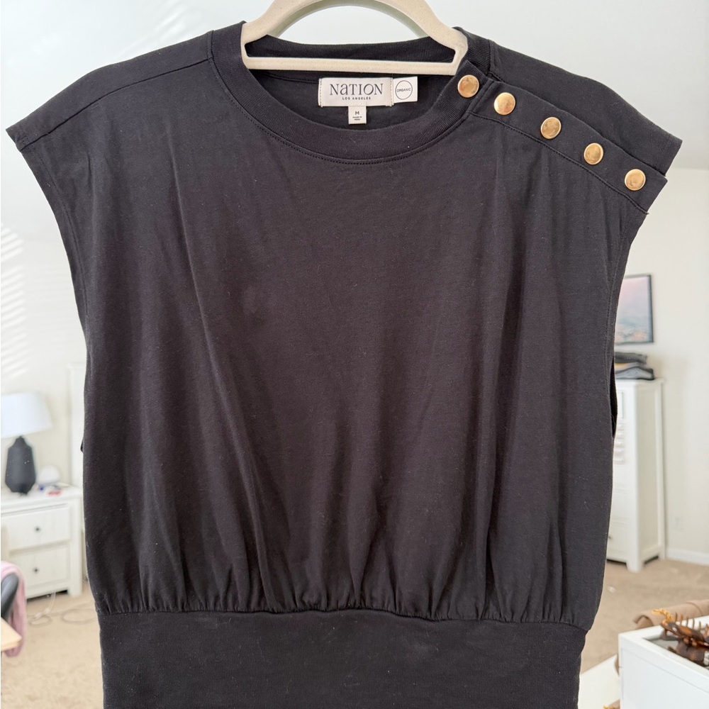 Nation Black Button-Shoulder Women's Size M Top